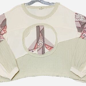 POL Cream and Tan Patchwork Sweatshirt